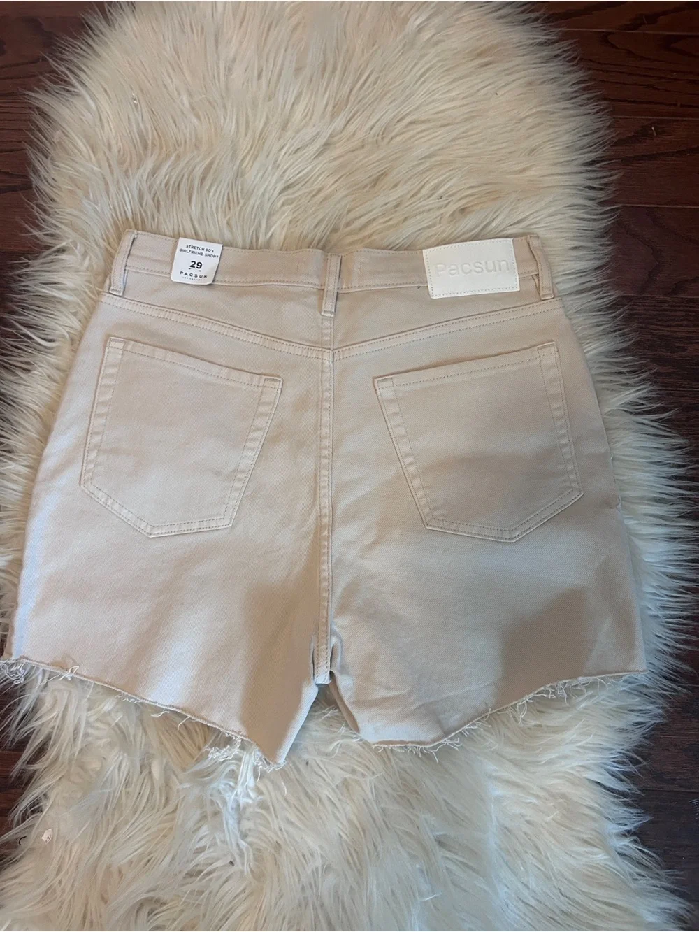 PacSun High-Rise Mom Denim Shorts Tan Beige Size 29 Frayed Hem